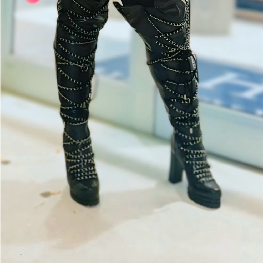 Women's Black Studded Knee-High Boots